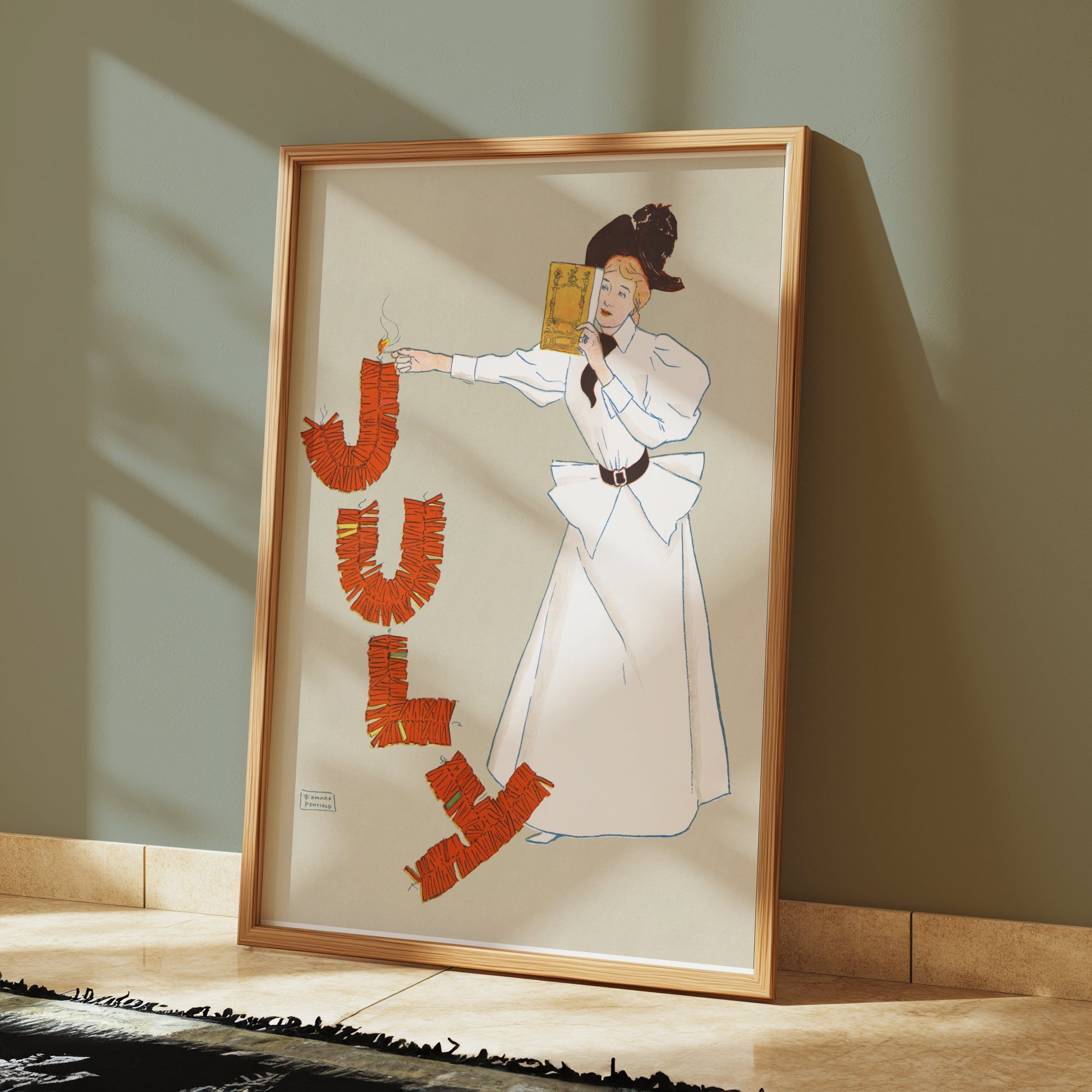 Premium Poster of Vintage July Celebration Woman Lighting Fire Posters