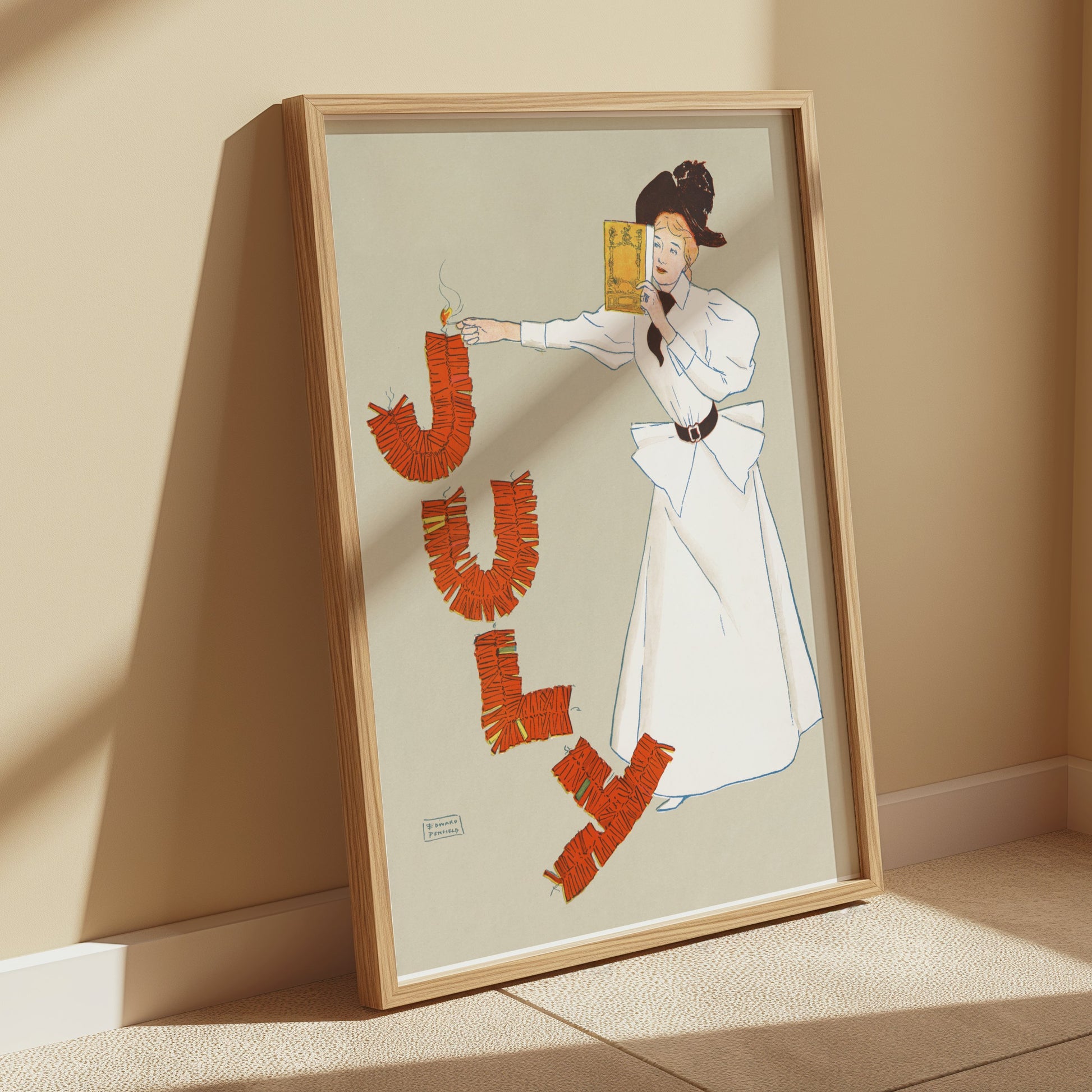 Premium Poster of Vintage July Celebration Woman Lighting Fire Posters