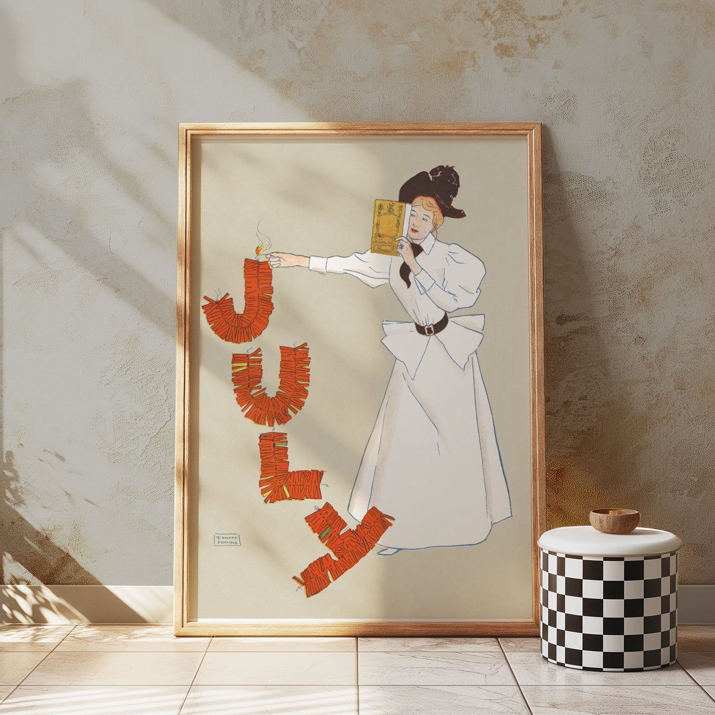 Premium Poster of Vintage July Celebration Woman Lighting Fire Posters