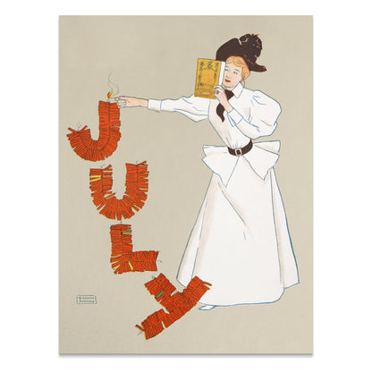 Premium Poster of Vintage July Celebration Woman Lighting Fire Posters