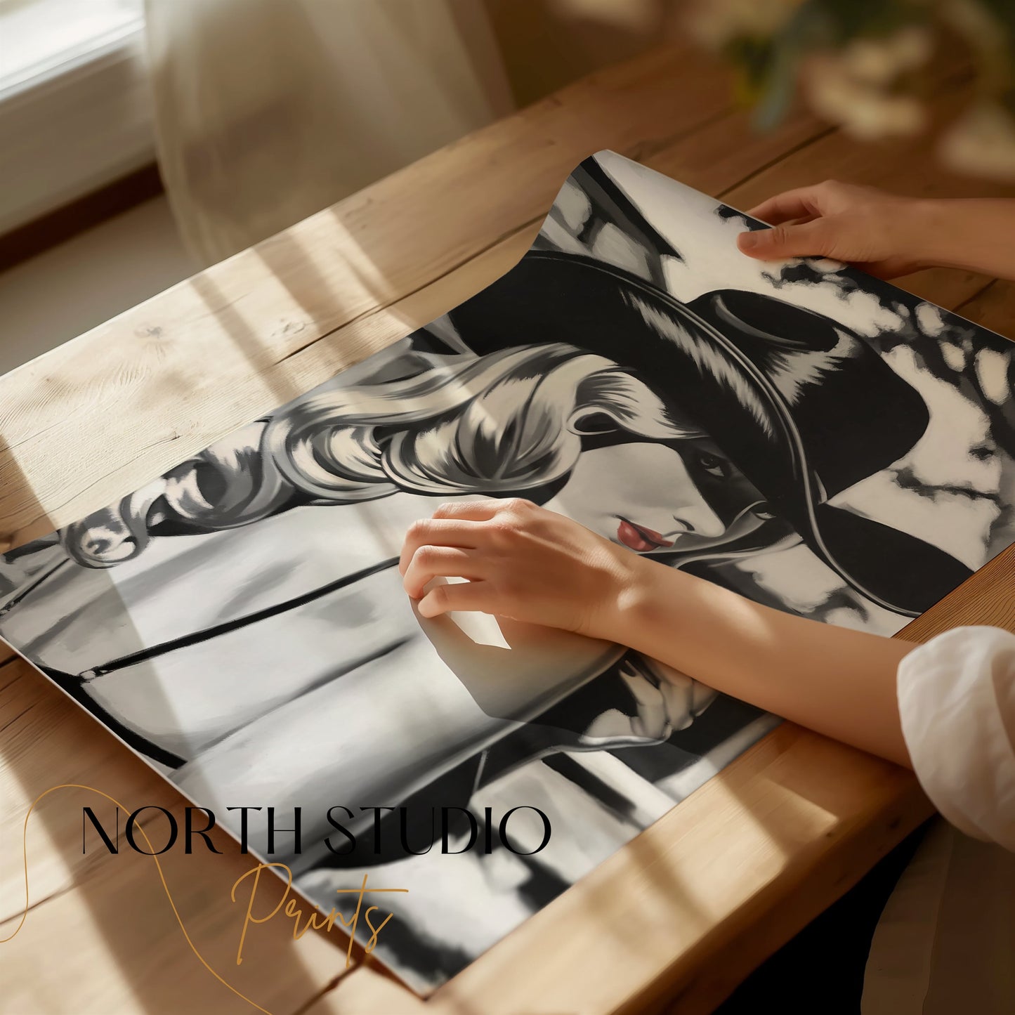 Premium Poster of Vintage Lady in Black Hat with Cigarette Art Posters