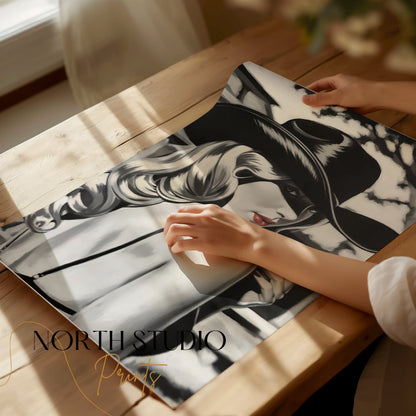 Premium Poster of Vintage Lady in Black Hat with Cigarette Art Posters