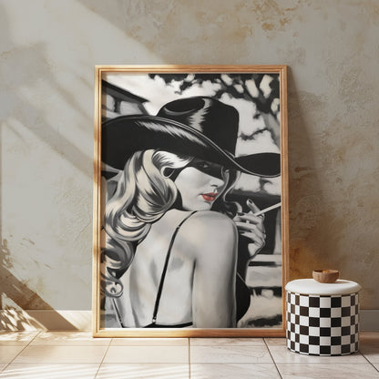 Premium Poster of Vintage Lady in Black Hat with Cigarette Art Posters