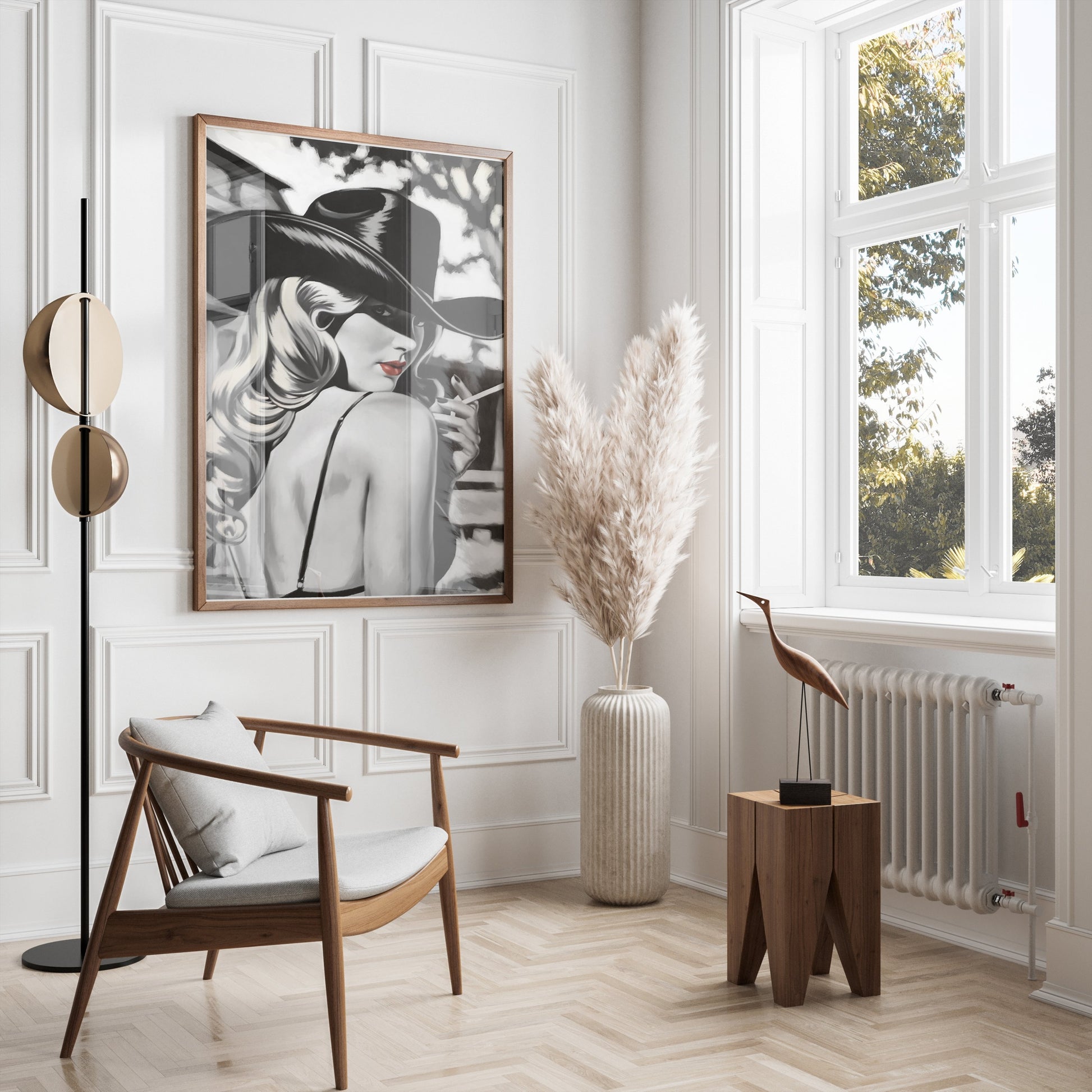 Premium Poster of Vintage Lady in Black Hat with Cigarette Art Posters