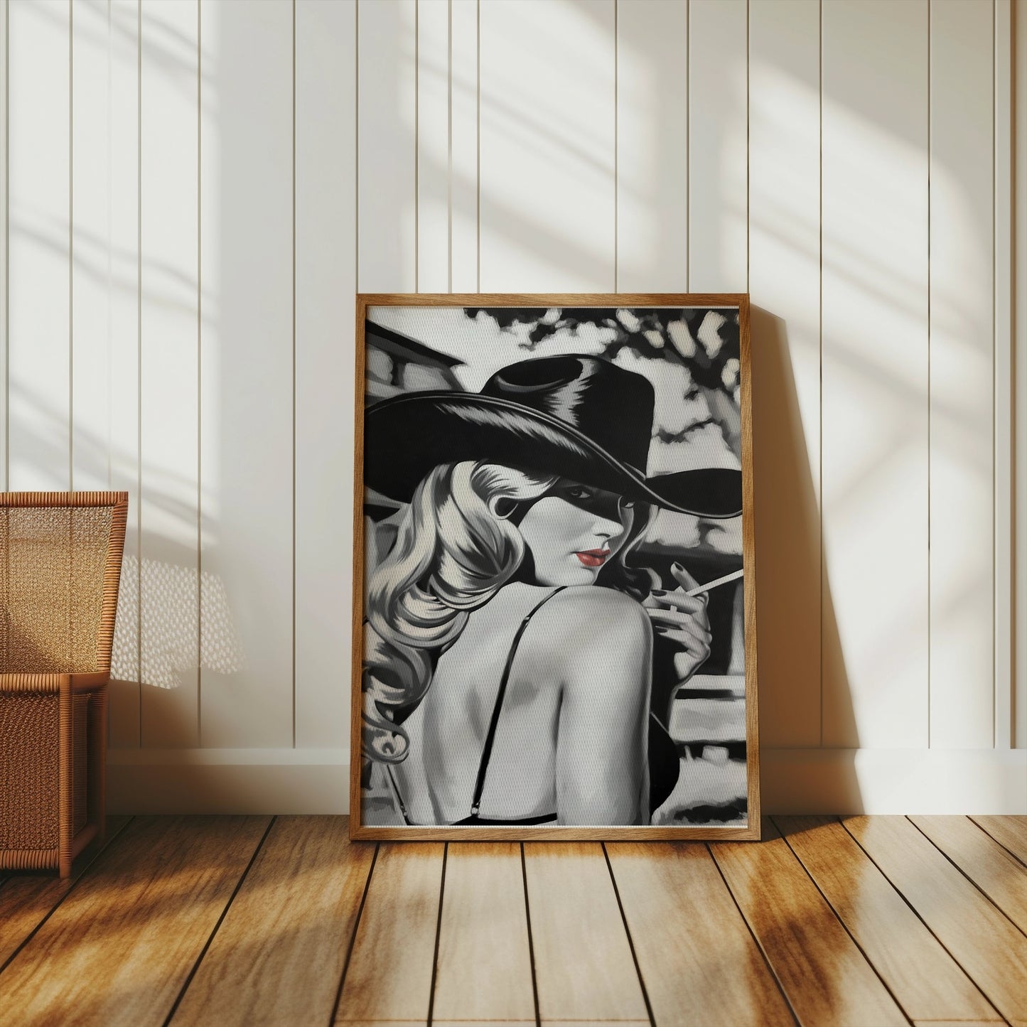 Premium Poster of Vintage Lady in Black Hat with Cigarette Art Posters