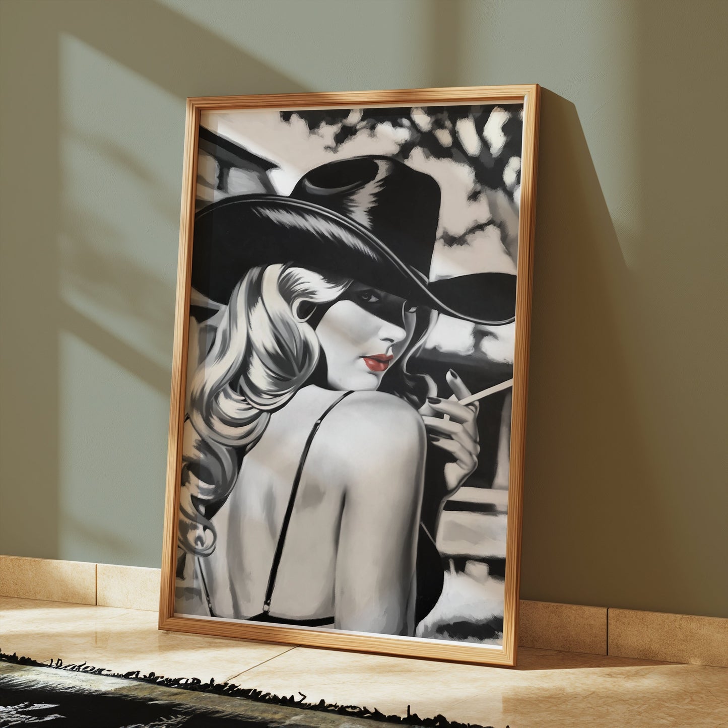 Premium Poster of Vintage Lady in Black Hat with Cigarette Art Posters
