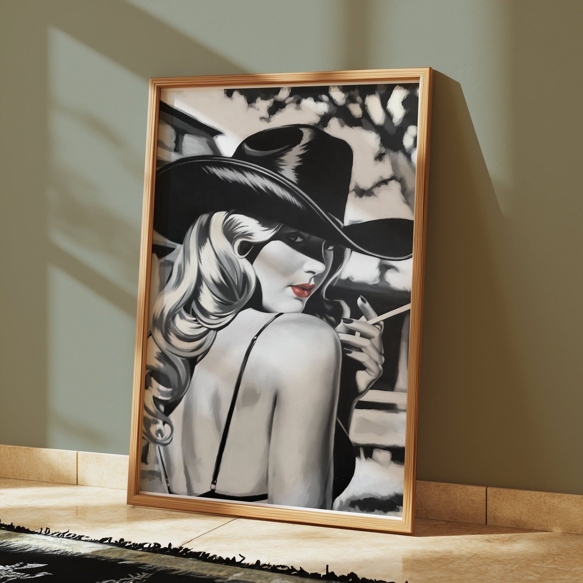 Premium Poster of Vintage Lady in Black Hat with Cigarette Art Posters