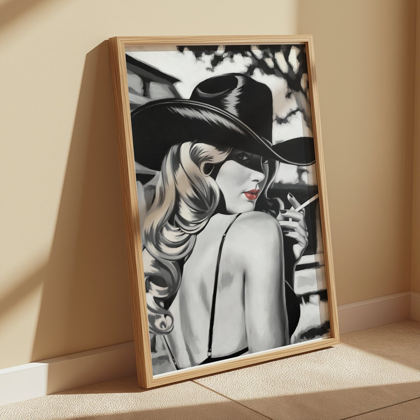 Premium Poster of Vintage Lady in Black Hat with Cigarette Art Posters