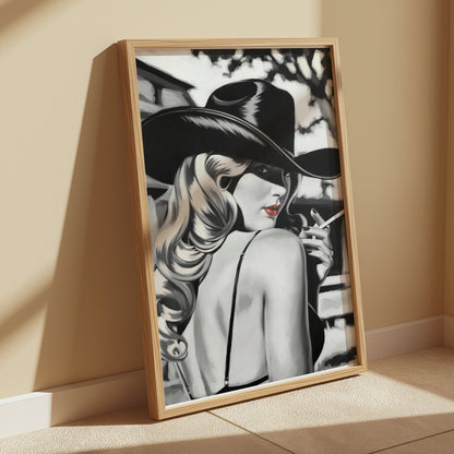 Premium Poster of Vintage Lady in Black Hat with Cigarette Art Posters
