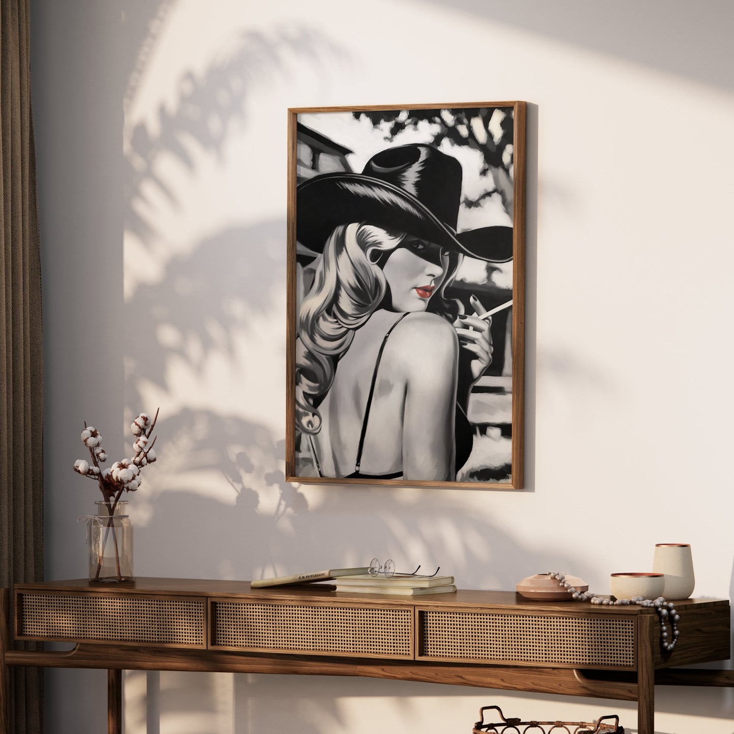 Premium Poster of Vintage Lady in Black Hat with Cigarette Art Posters