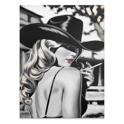 Premium Poster of Vintage Lady in Black Hat with Cigarette Art Posters