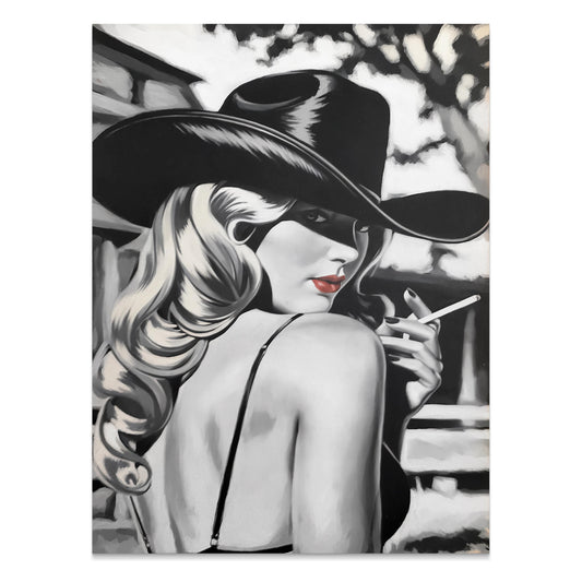 Premium Poster of Vintage Lady in Black Hat with Cigarette Art Posters