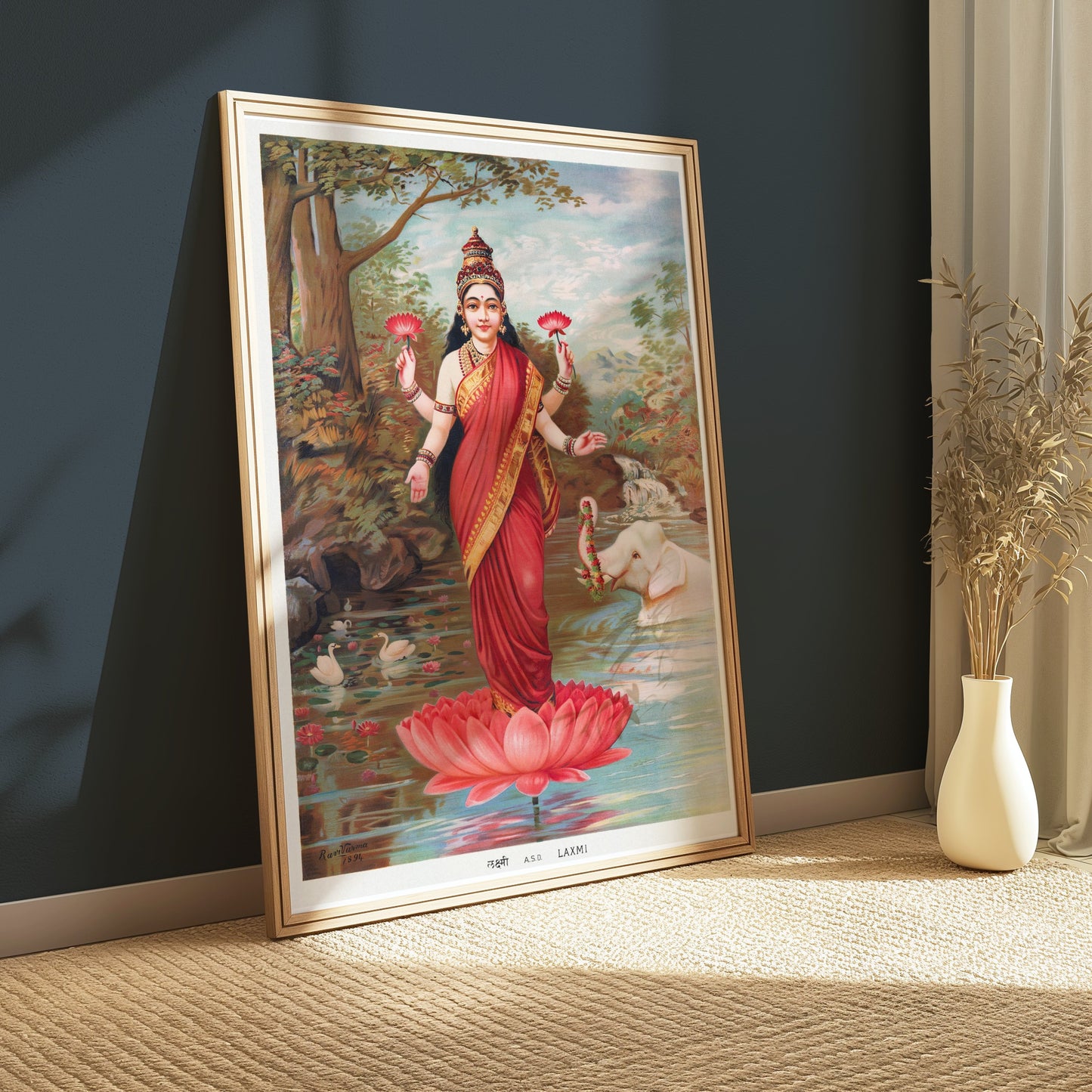 Premium Poster of Vintage Lakshmi River Scene with Animals Art Posters