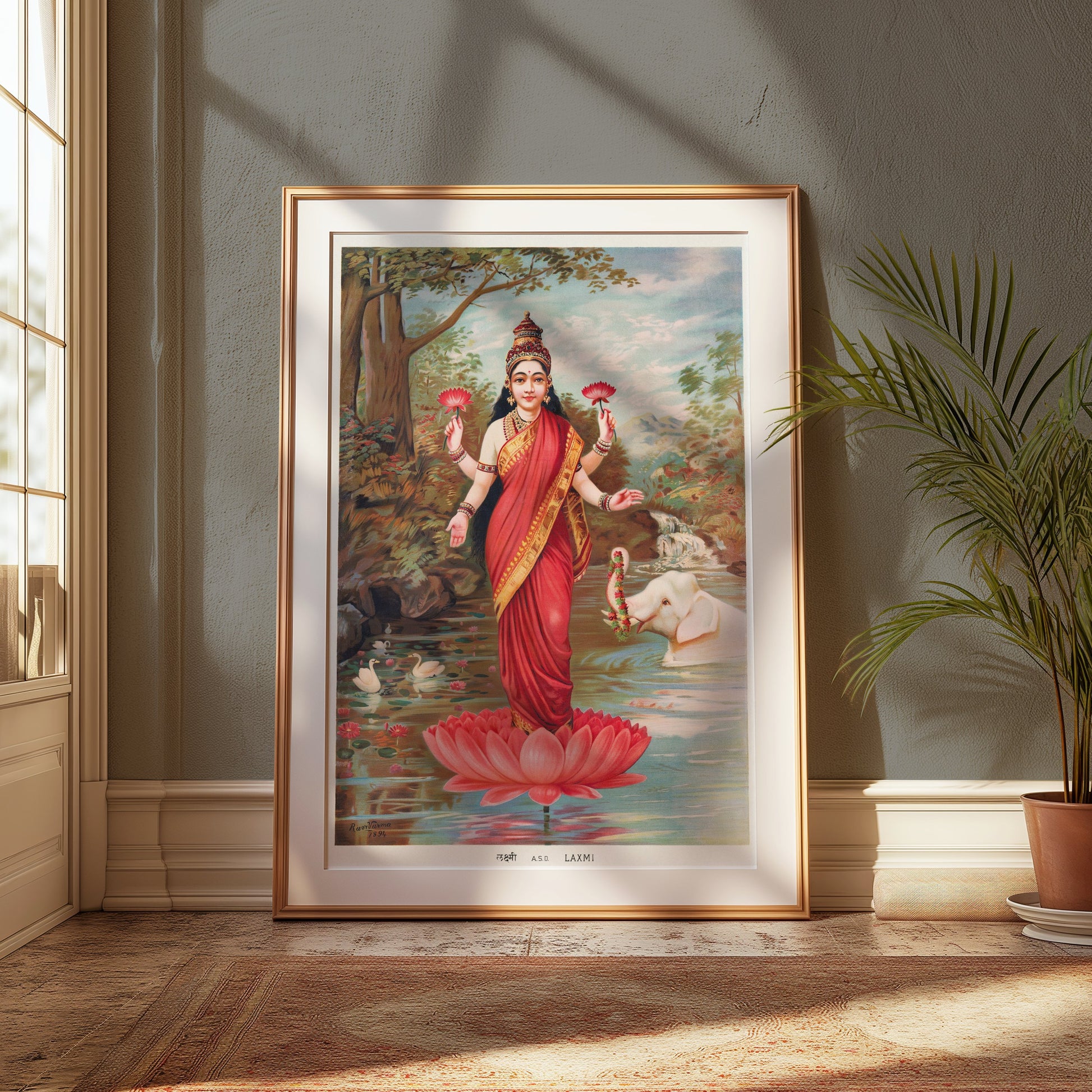Premium Poster of Vintage Lakshmi River Scene with Animals Art Posters