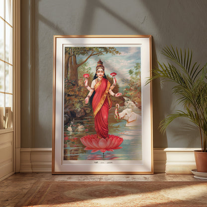 Premium Poster of Vintage Lakshmi River Scene with Animals Art Posters