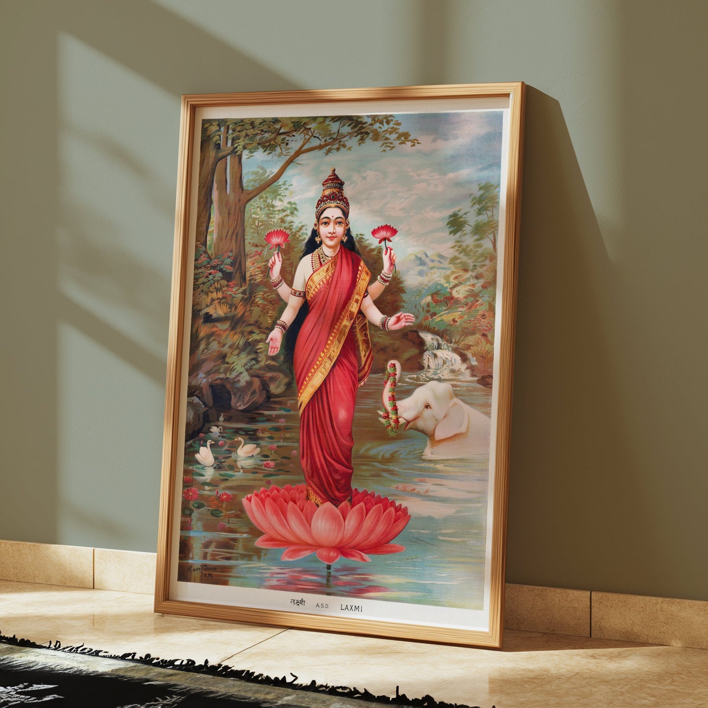 Premium Poster of Vintage Lakshmi River Scene with Animals Art Posters
