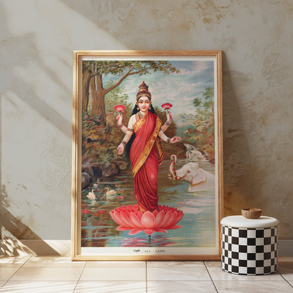 Premium Poster of Vintage Lakshmi River Scene with Animals Art Posters