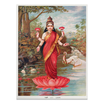 Premium Poster of Vintage Lakshmi River Scene with Animals Art Posters