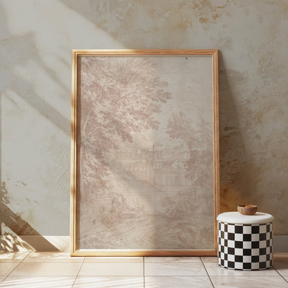 Premium Poster of Vintage Landscape Drawing of Old Buildings Posters