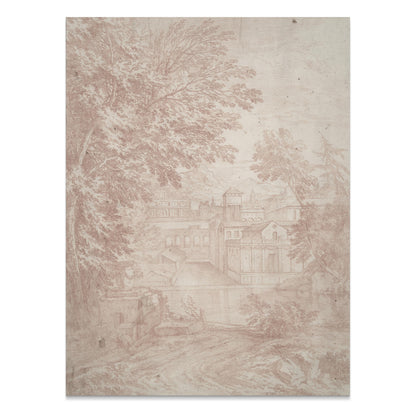 Premium Poster of Vintage Landscape Drawing of Old Buildings Posters