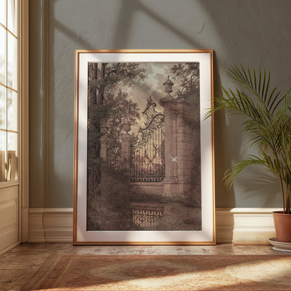 Premium Poster of Vintage Ornate Gate and Nature Landscape Art Posters