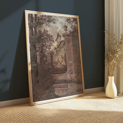 Premium Poster of Vintage Ornate Gate and Nature Landscape Art Posters