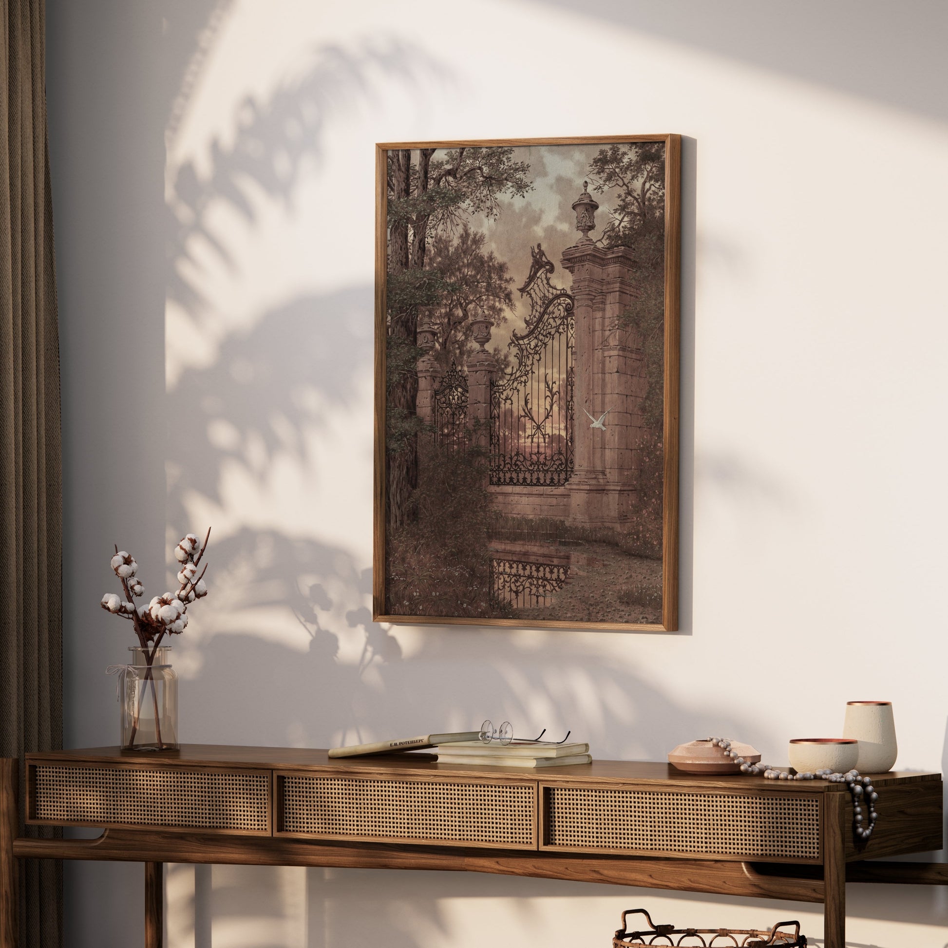Premium Poster of Vintage Ornate Gate and Nature Landscape Art Posters