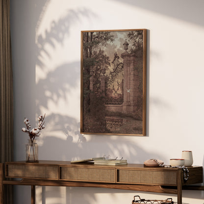 Premium Poster of Vintage Ornate Gate and Nature Landscape Art Posters