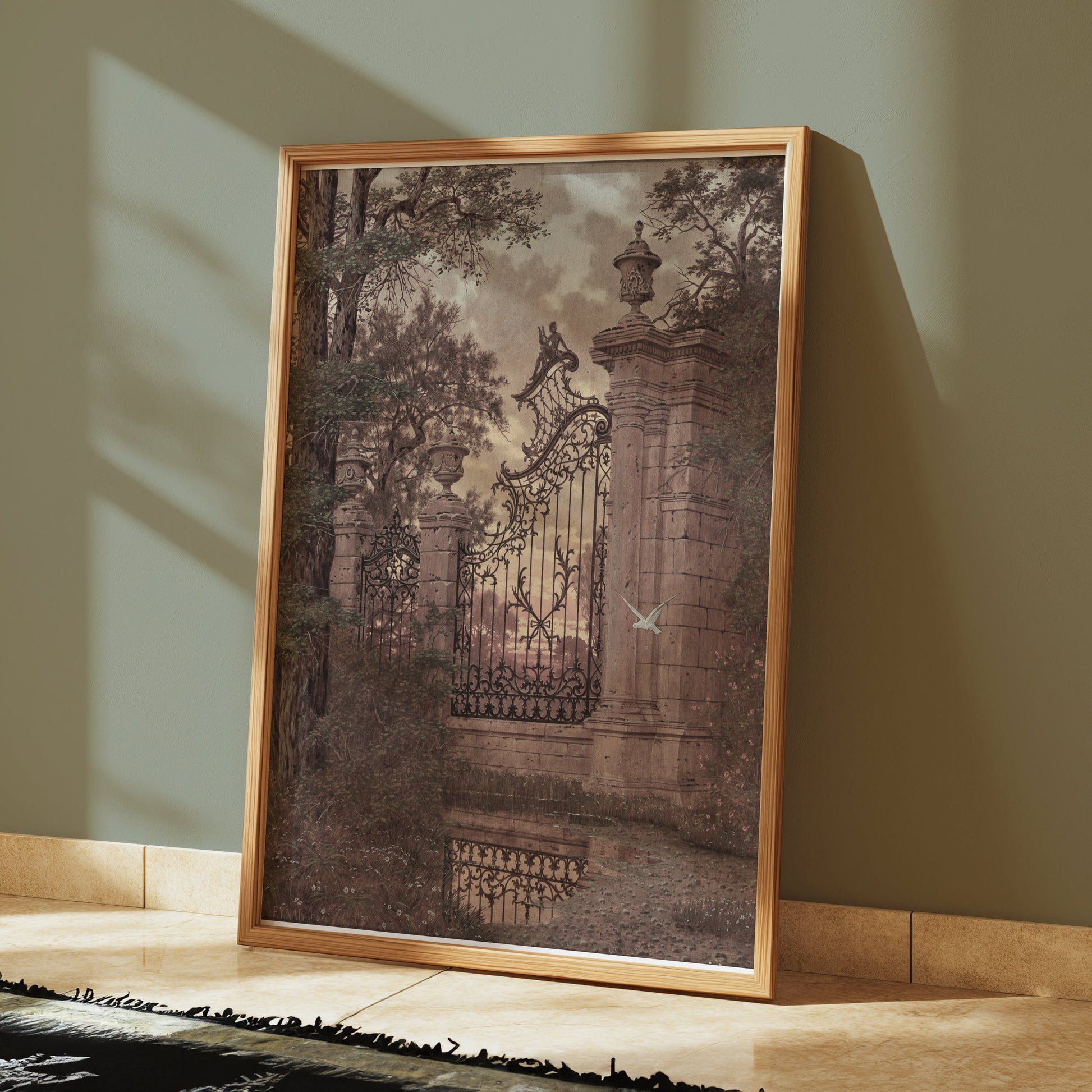 Premium Poster of Vintage Ornate Gate and Nature Landscape Art Posters