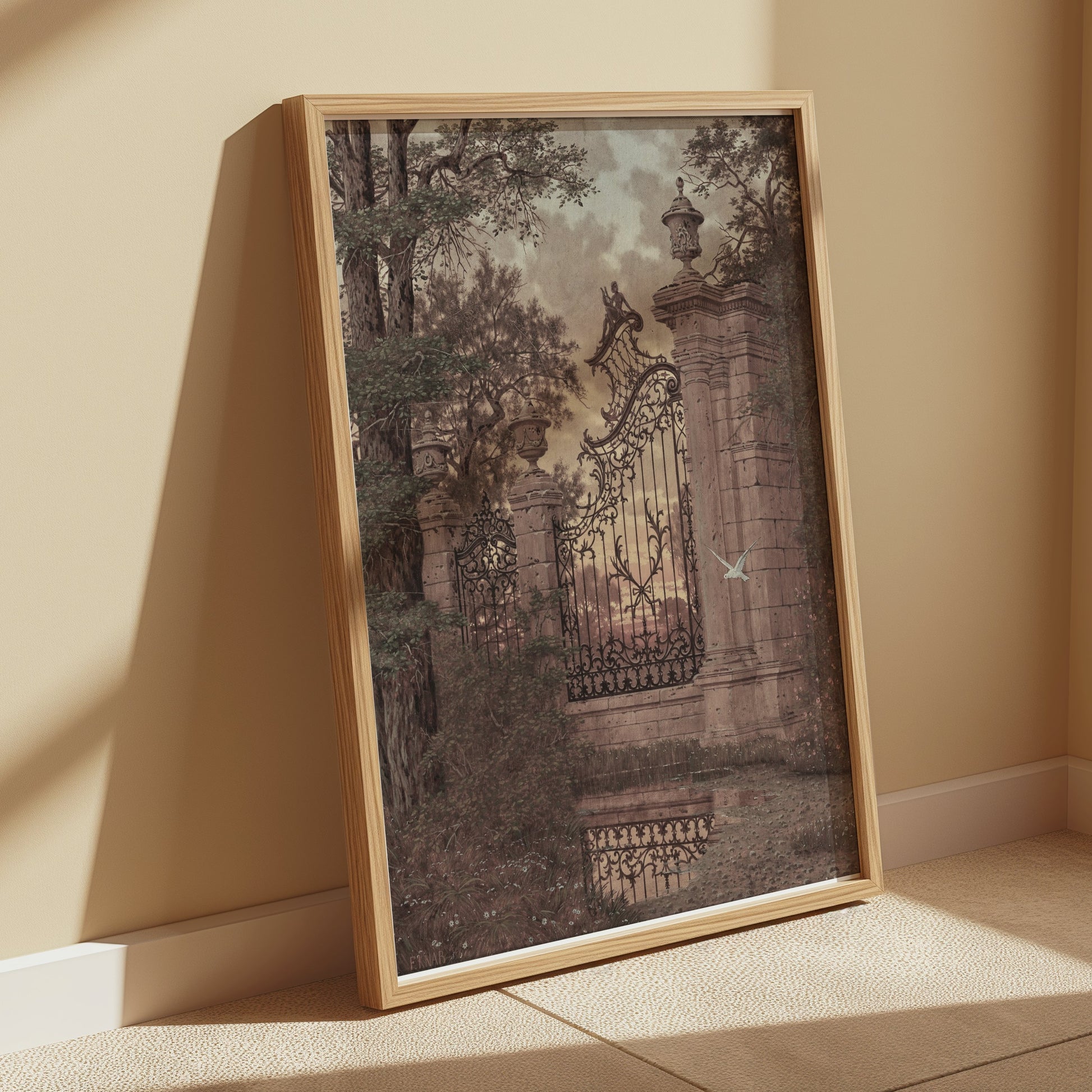 Premium Poster of Vintage Ornate Gate and Nature Landscape Art Posters