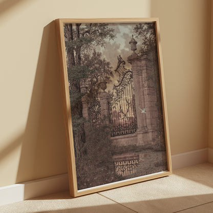 Premium Poster of Vintage Ornate Gate and Nature Landscape Art Posters