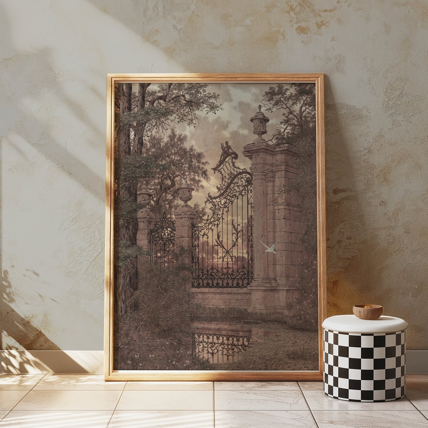 Premium Poster of Vintage Ornate Gate and Nature Landscape Art Posters
