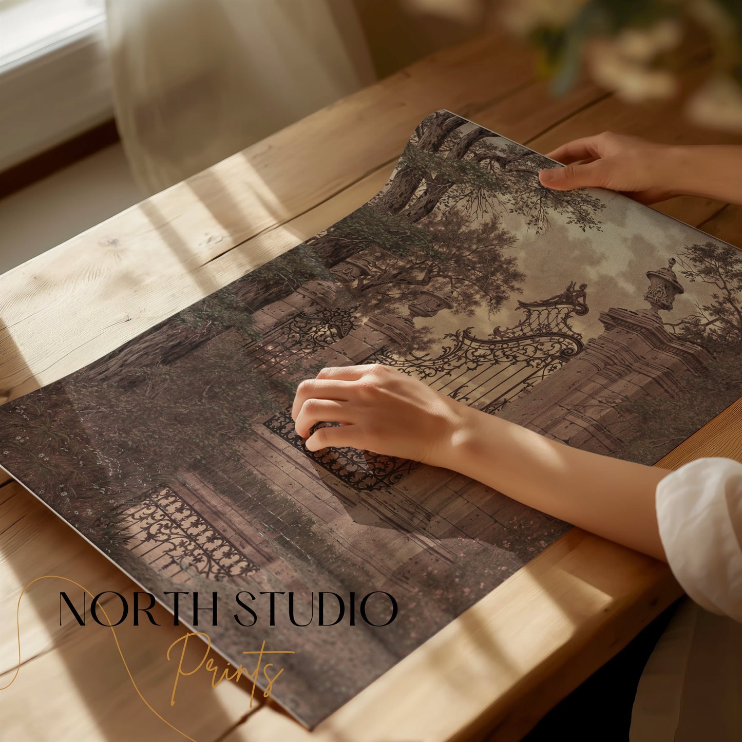 Premium Poster of Vintage Ornate Gate and Nature Landscape Art Posters
