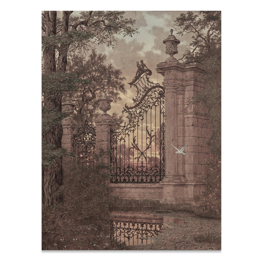 Premium Poster of Vintage Ornate Gate and Nature Landscape Art Posters