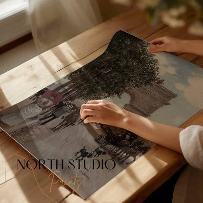 Premium Poster of Vintage Parisian Street Scene with Arc de Triomphe Posters