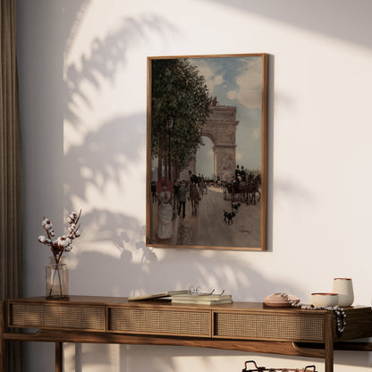 Premium Poster of Vintage Parisian Street Scene with Arc de Triomphe Posters