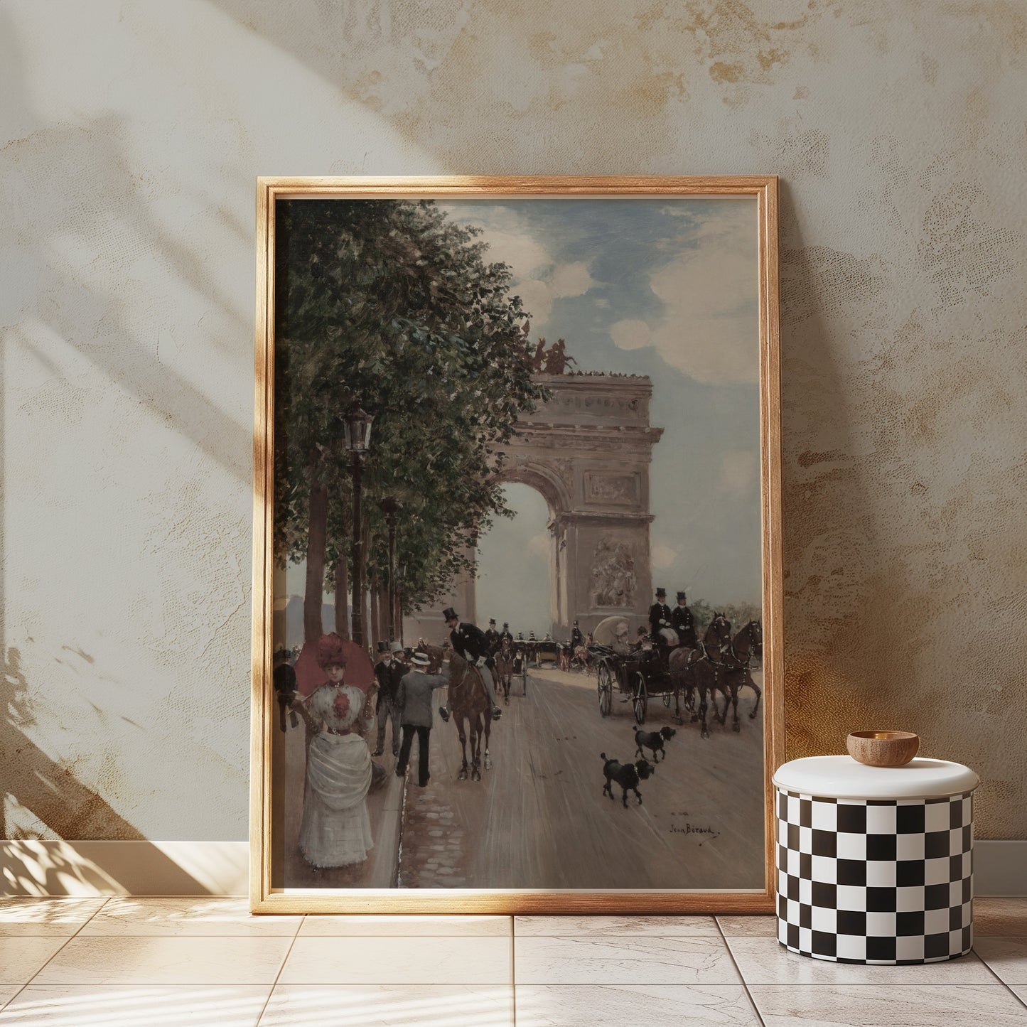 Premium Poster of Vintage Parisian Street Scene with Arc de Triomphe Posters