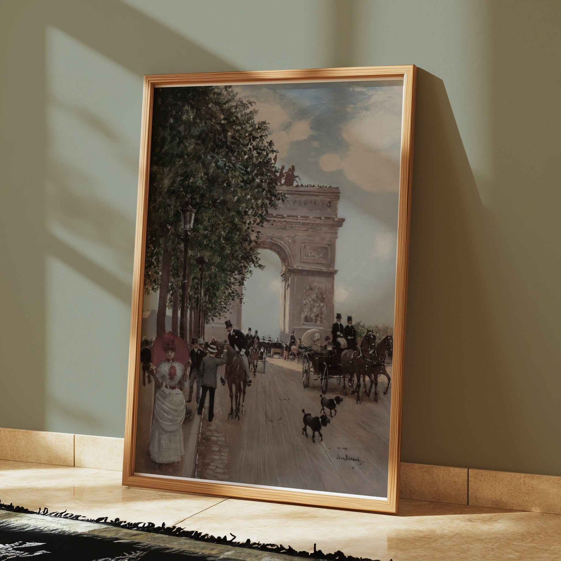 Premium Poster of Vintage Parisian Street Scene with Arc de Triomphe Posters
