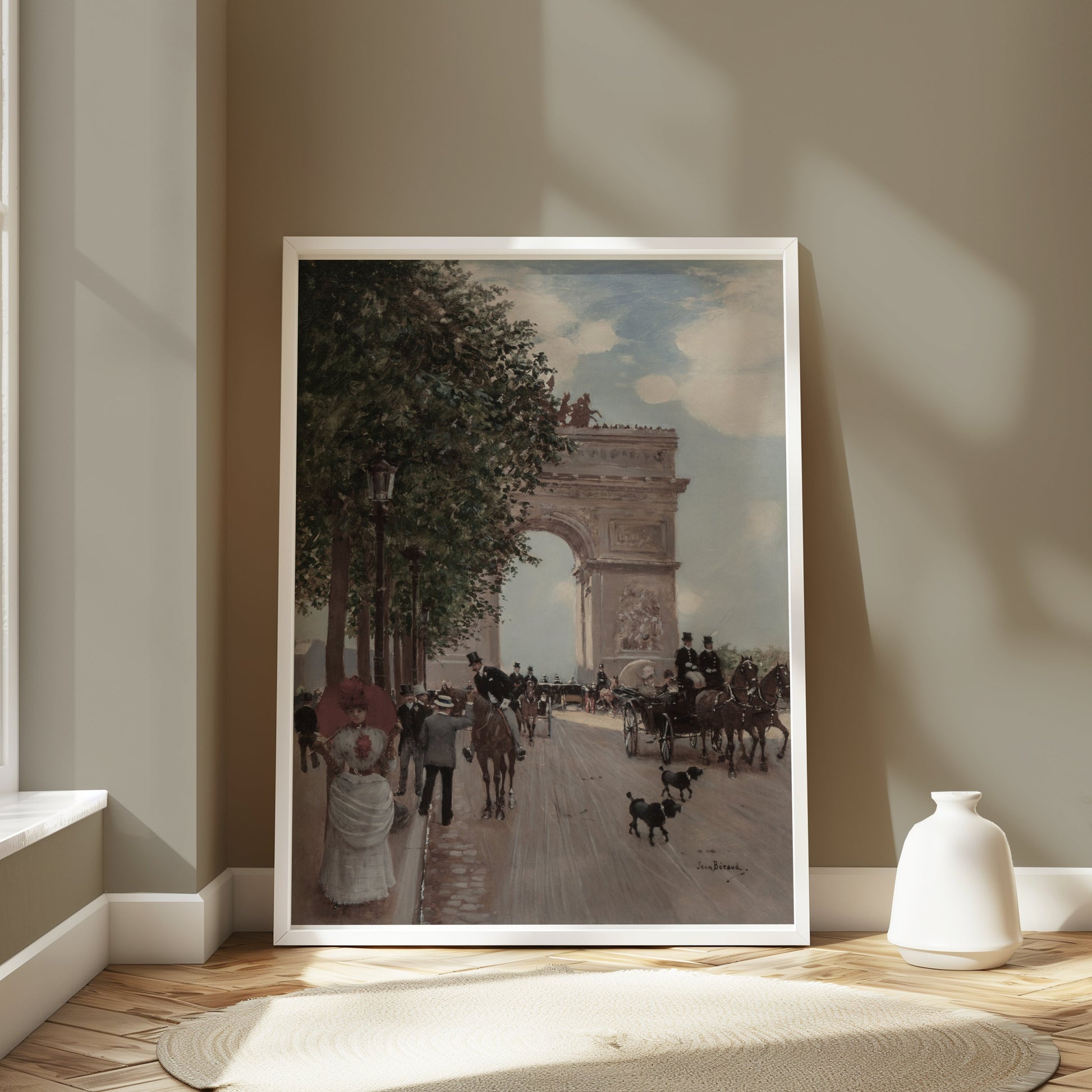 Premium Poster of Vintage Parisian Street Scene with Arc de Triomphe Posters