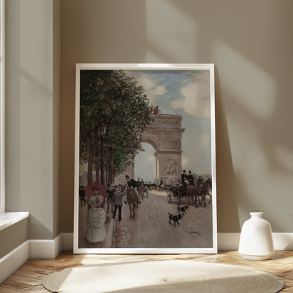 Premium Poster of Vintage Parisian Street Scene with Arc de Triomphe Posters