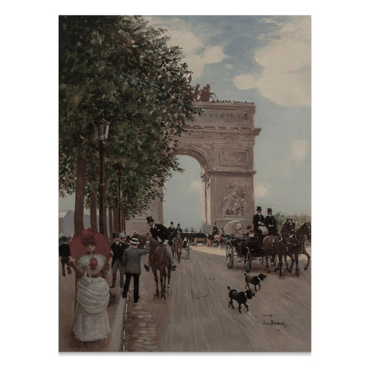 Premium Poster of Vintage Parisian Street Scene with Arc de Triomphe Posters