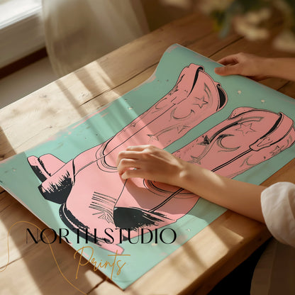 Premium Poster of Vintage Pink Cowboy Boots Feature Art Posters