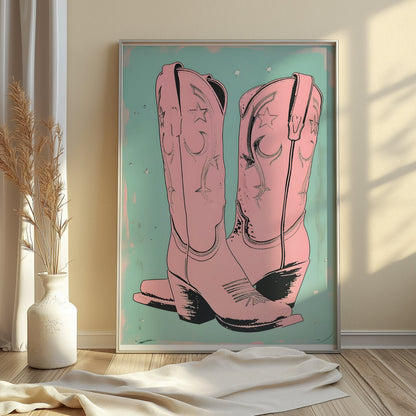 Premium Poster of Vintage Pink Cowboy Boots Feature Art Posters