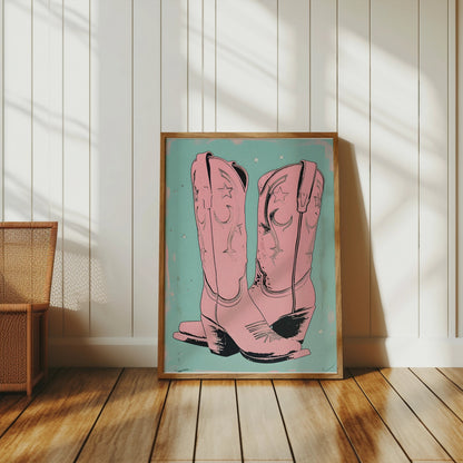 Premium Poster of Vintage Pink Cowboy Boots Feature Art Posters