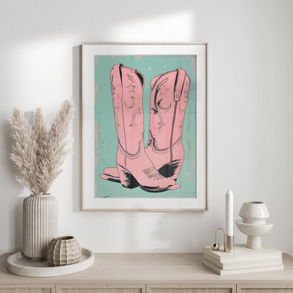 Premium Poster of Vintage Pink Cowboy Boots Feature Art Posters