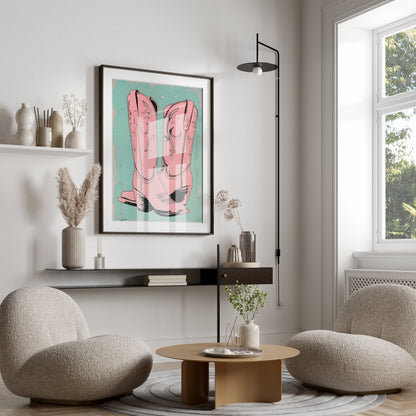 Premium Poster of Vintage Pink Cowboy Boots Feature Art Posters