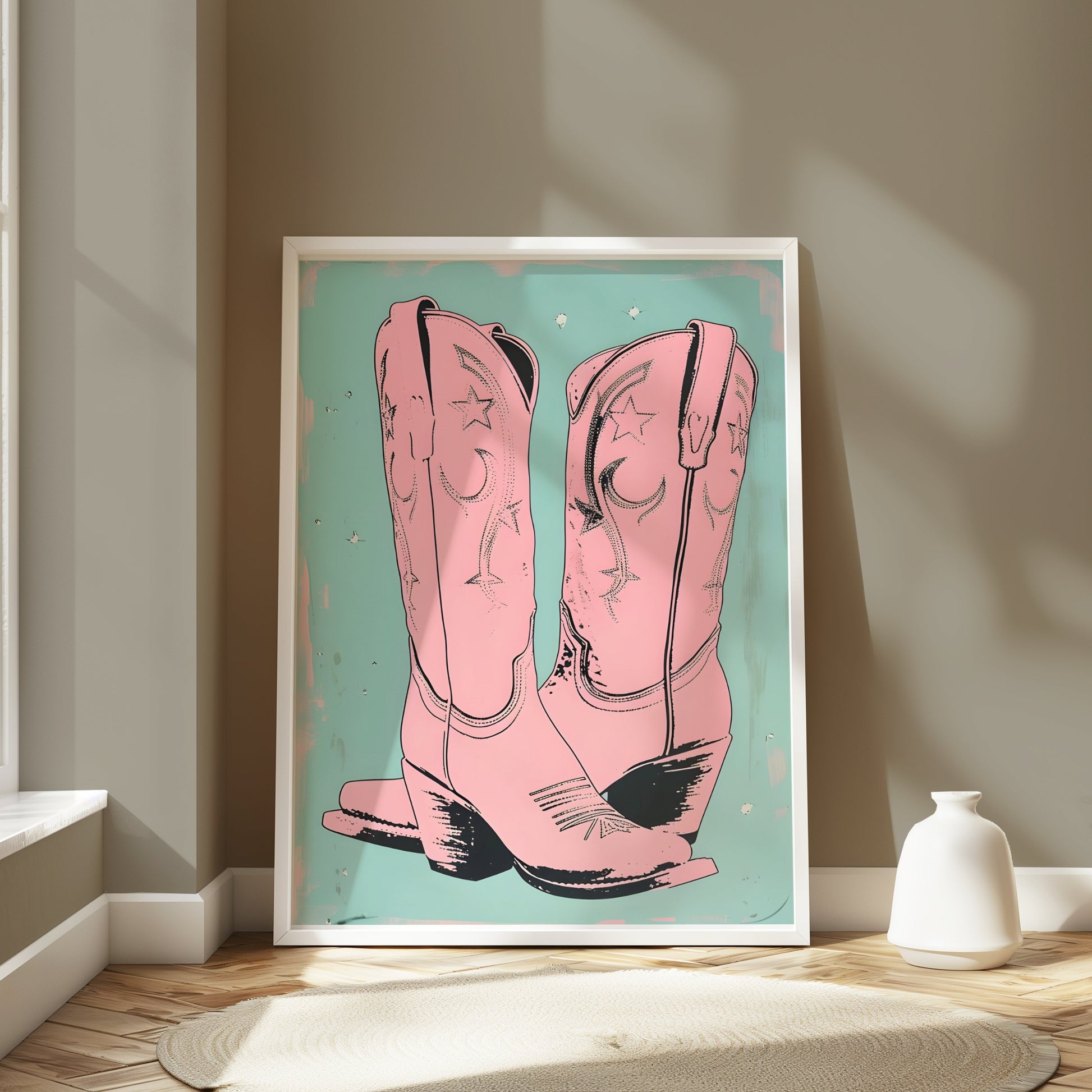 Premium Poster of Vintage Pink Cowboy Boots Feature Art Posters