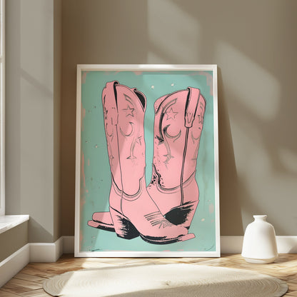 Premium Poster of Vintage Pink Cowboy Boots Feature Art Posters