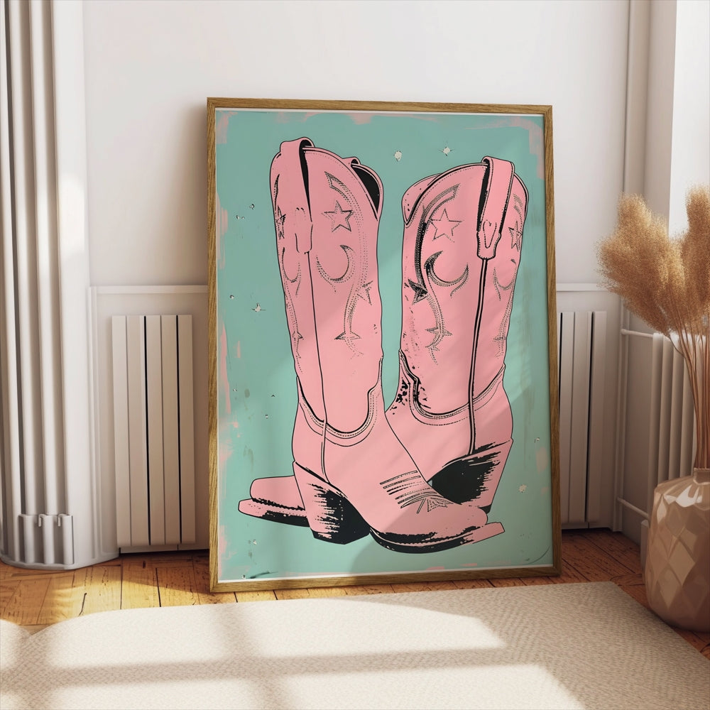 Premium Poster of Vintage Pink Cowboy Boots Feature Art Posters