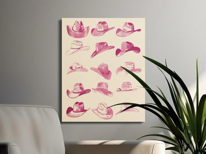 Premium Poster of Vintage Pink Cowboy Hats Canvas Wraps